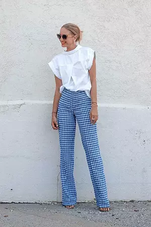 gingham print pantalone